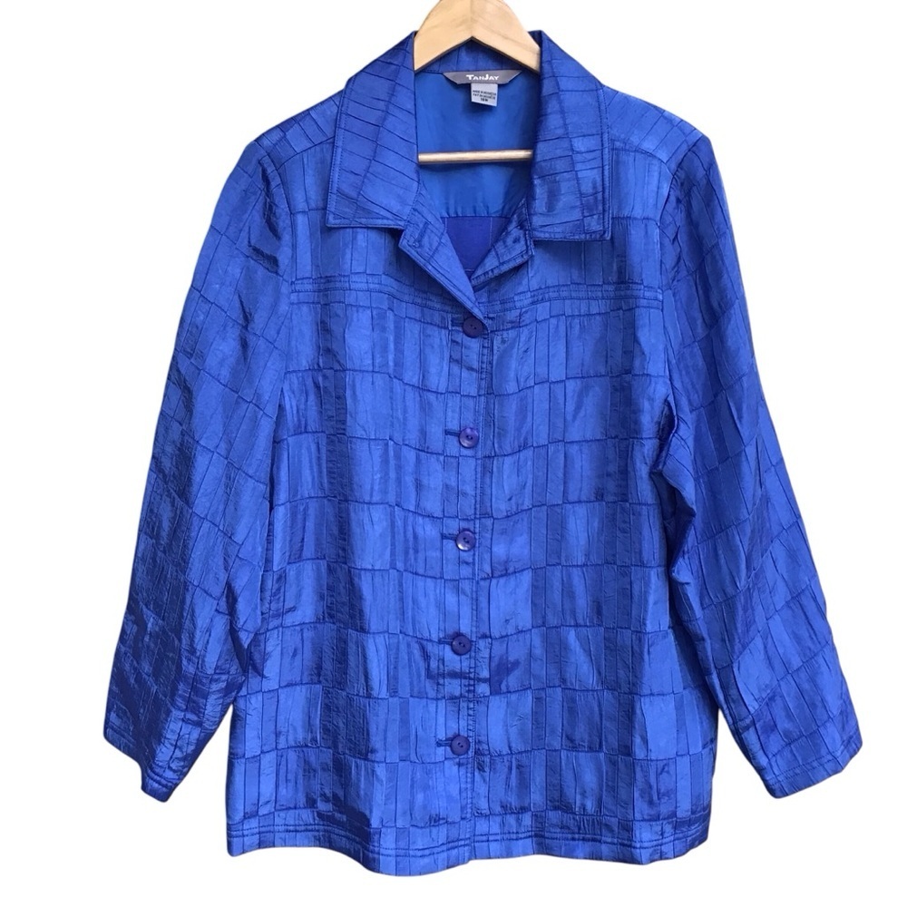 Tan Jay Blue Artsy Button Up Long Sleeve Shacket Size 18W